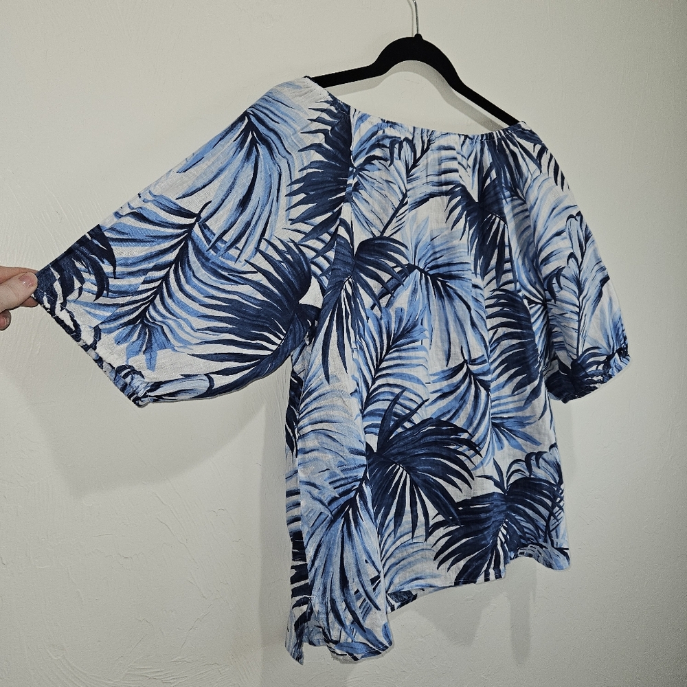 NWT! Talbots Linen Blouse Tropical Print Blue Womens Size Medium NEW - Picture 10 of 14
